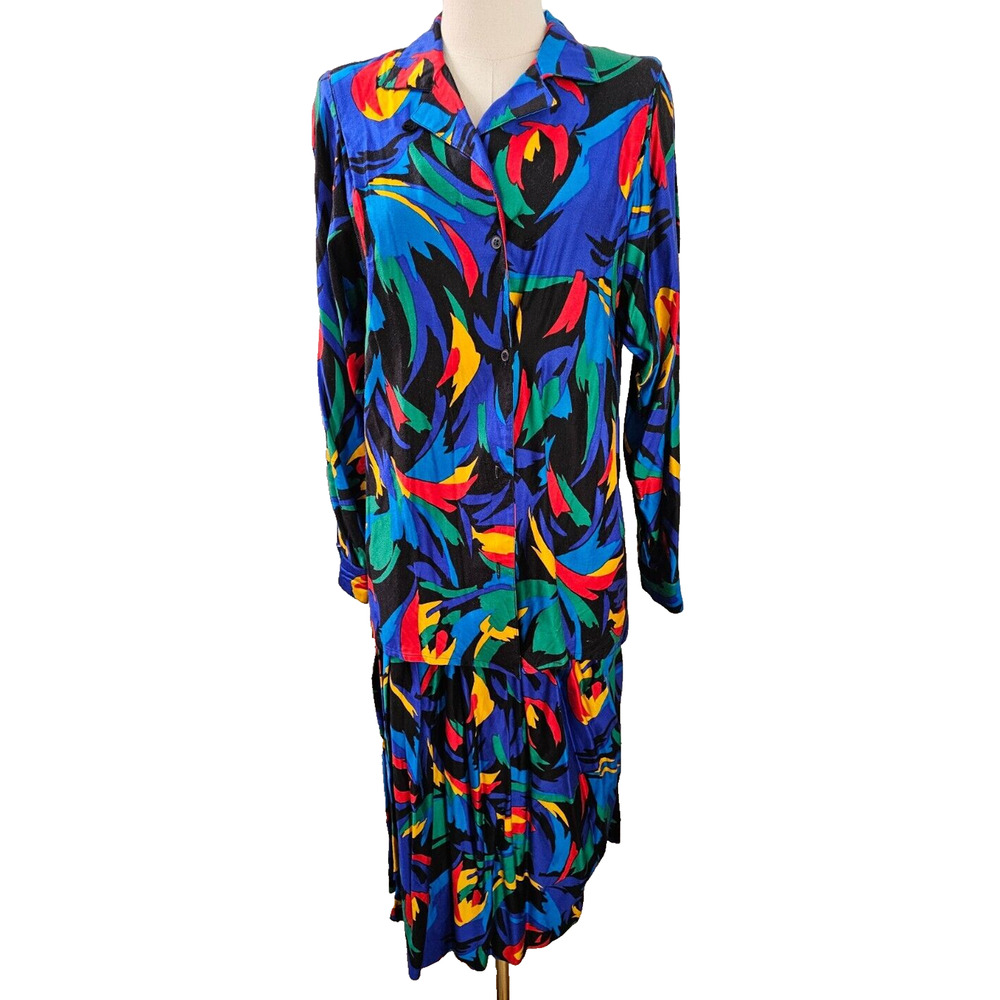 VTG Rafaella ULTIMATE 80s Suit Top Skirt WILD Bright Colors Made in Italy SMALL